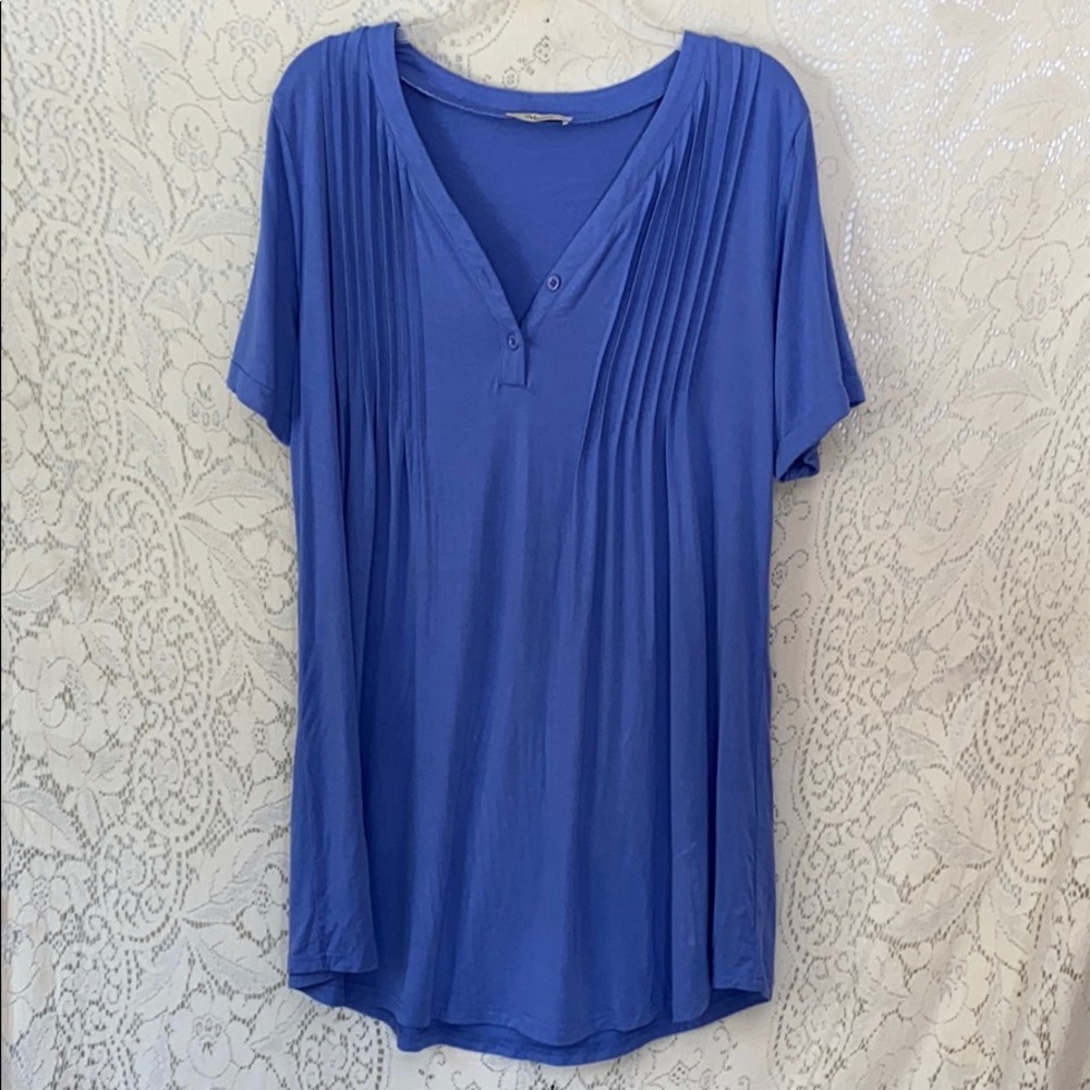 Bebonnie Lavender Pintuck Smock Tunic Top V-Neck Pleated Blouse Rounded Hem M/L